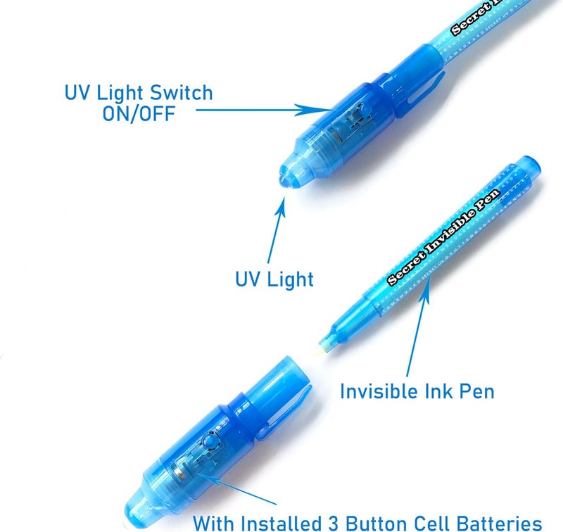 SCStyle 12 Pcs Party Favors | 6 Invisible Ink Pen and 6 Mini Notepads Spy Pen with UV Light Birthday Party,Writing Secret Information Easter Day Halloween Christmas Party Bag Gifts for Students - Image 5